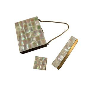 Vintage Schick Mother-Of-Pearl Compact Set With Comb Pill Box & Cigarette Case
